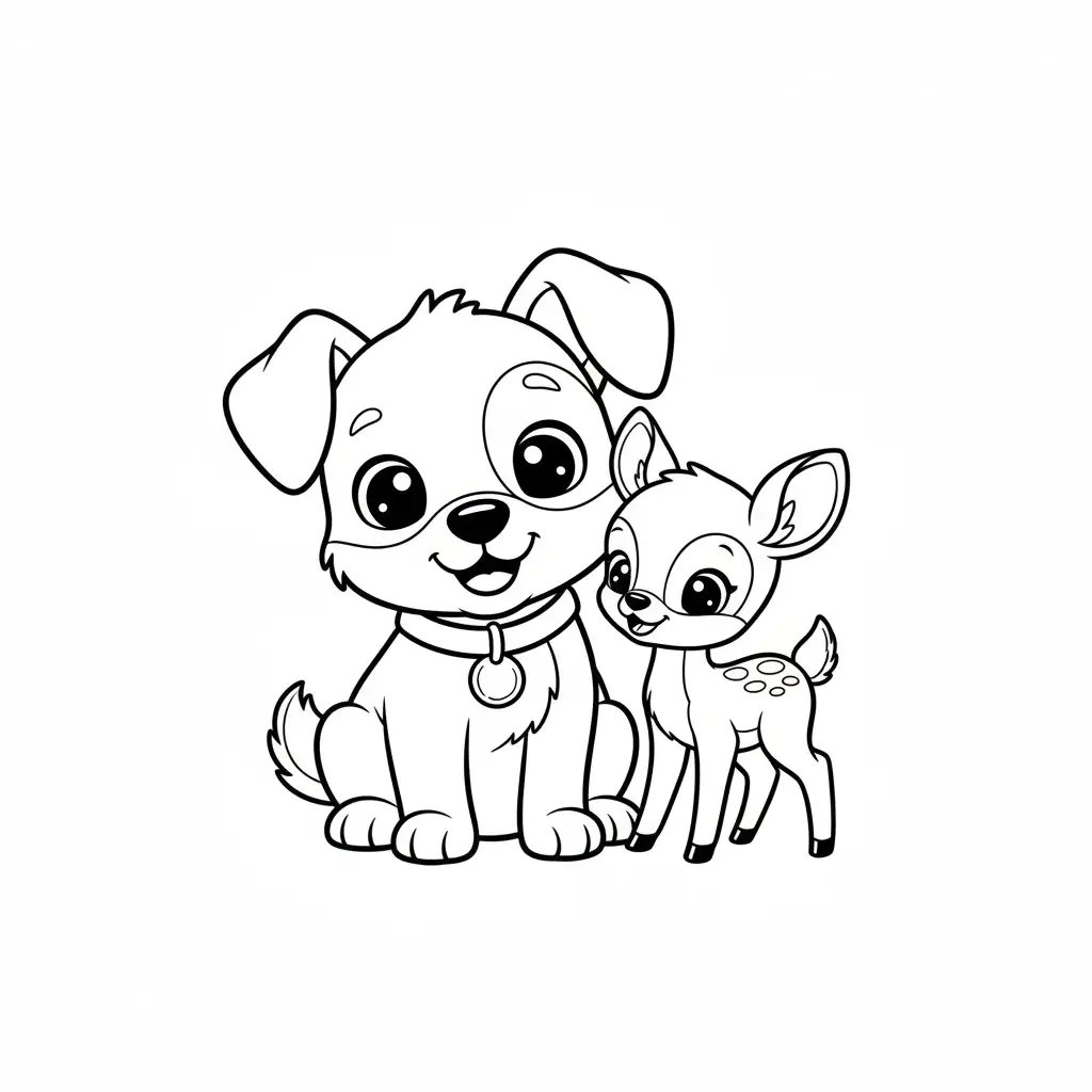 a deer and dog playing in feild