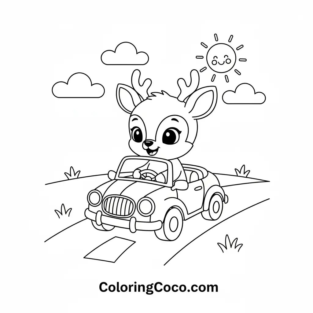 A deer driving a car