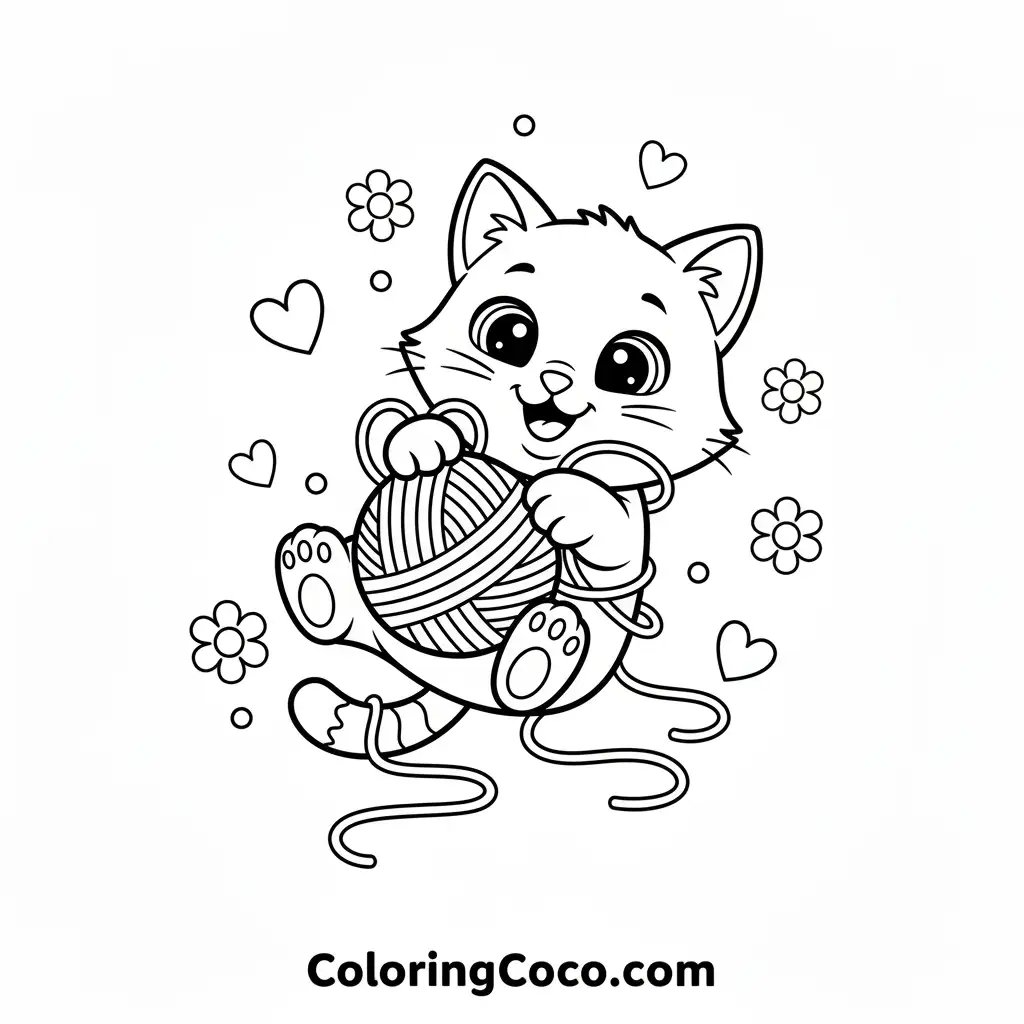 cute cats playing with yarn ball