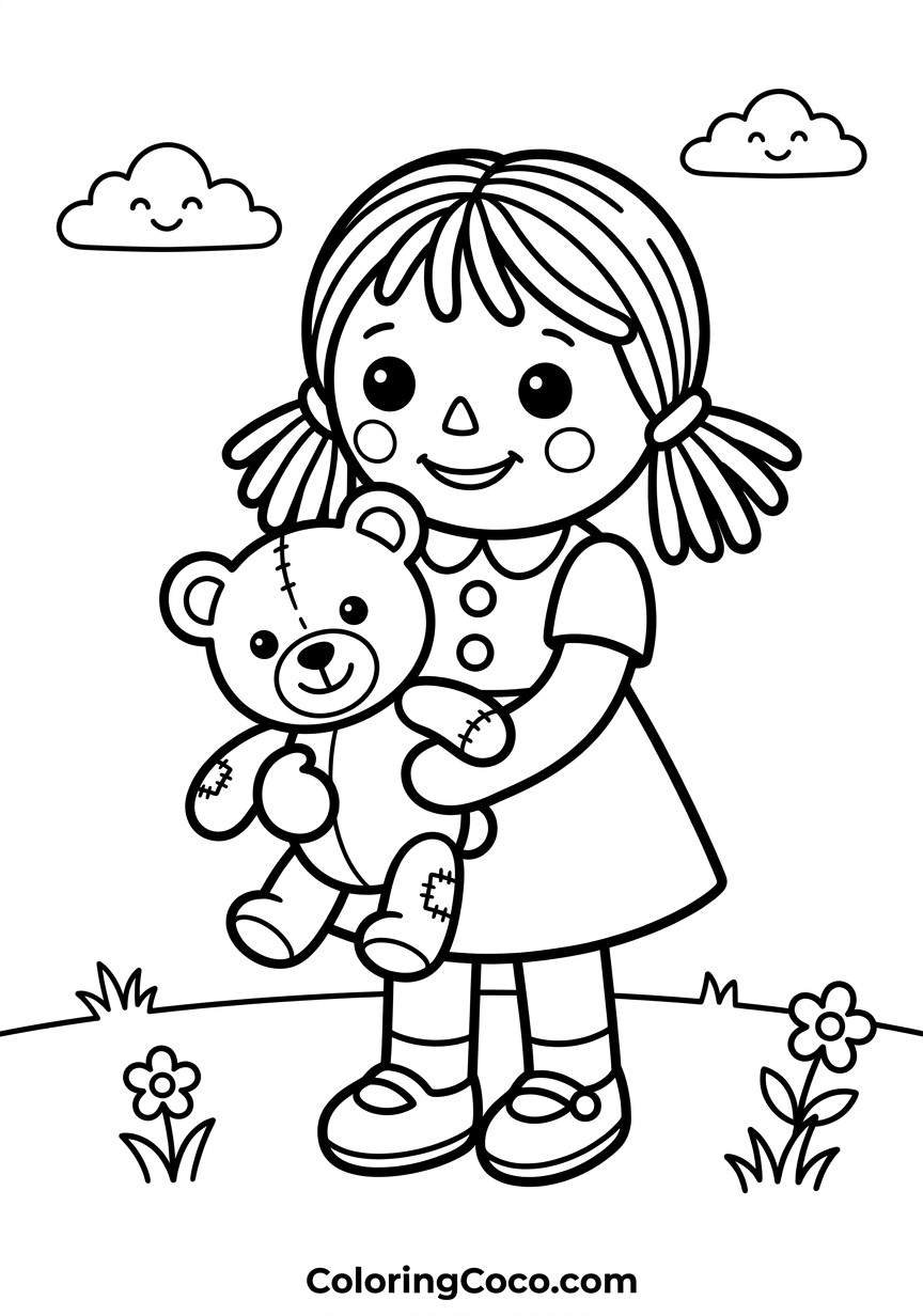 Cute doll holding a teddy bear,