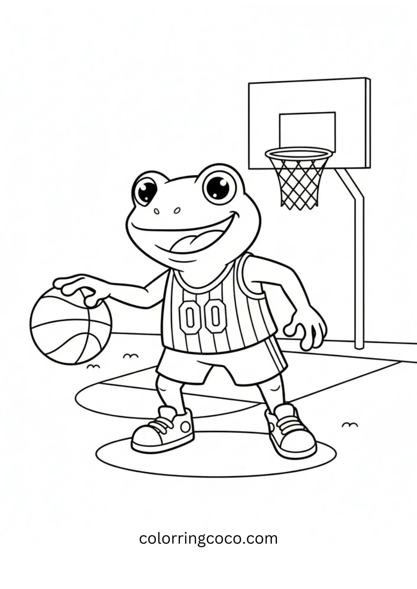 cute frog playing basketball