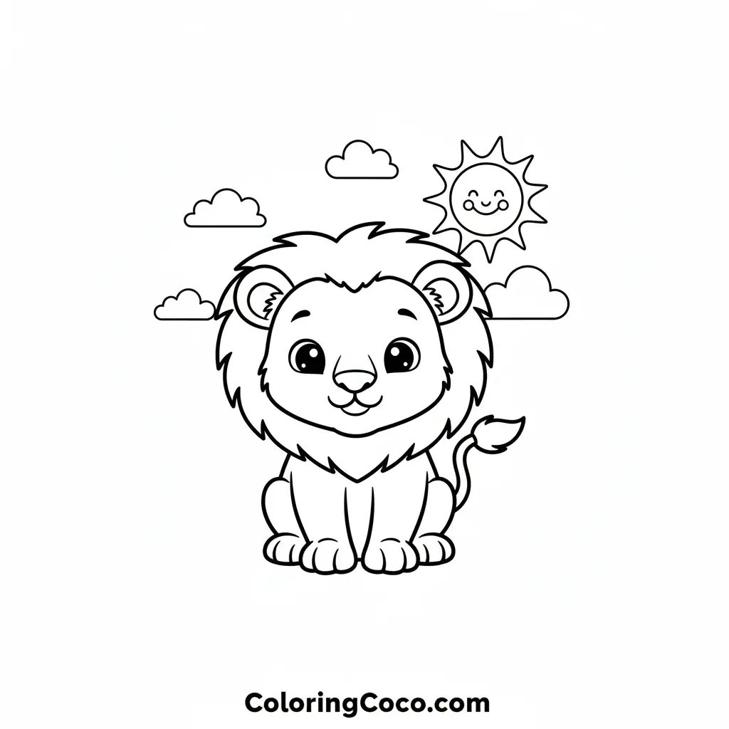Cute lion sitting under sun
