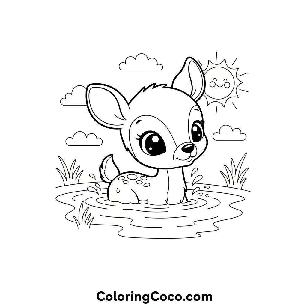 Deer bathing in lake