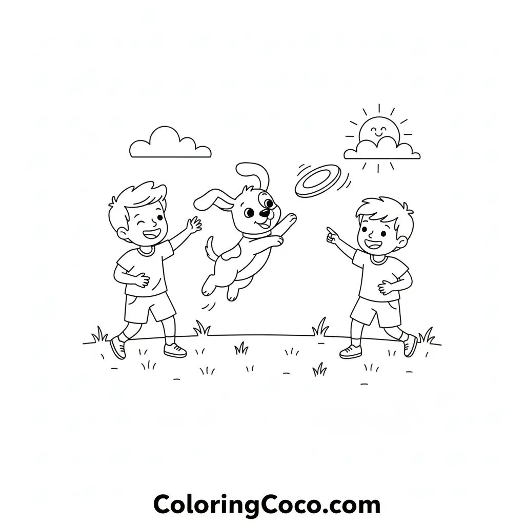 Dog playing with boys