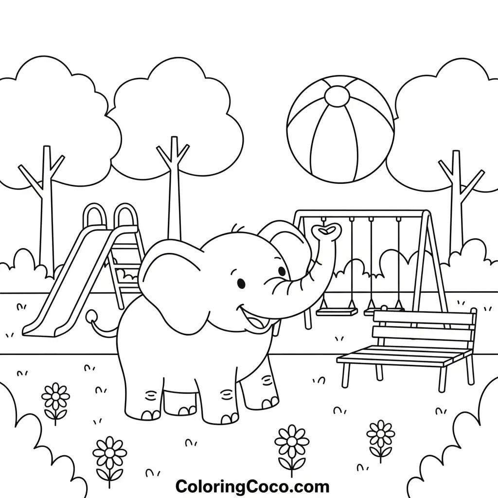 Elephant playing with ball in the park