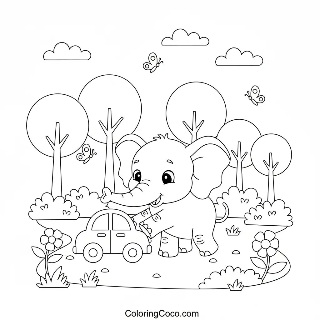 Elephant playing with toy car