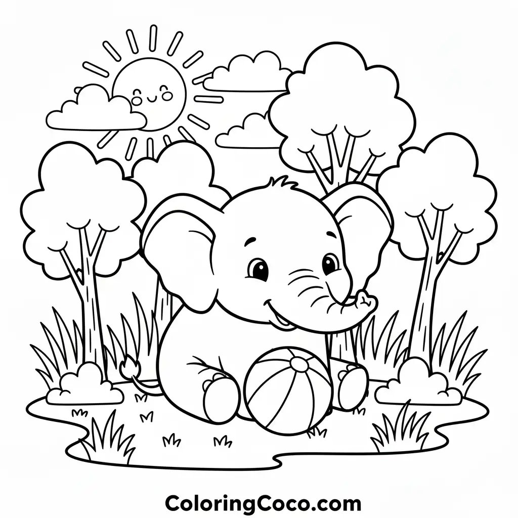 Elephant sitting with ball