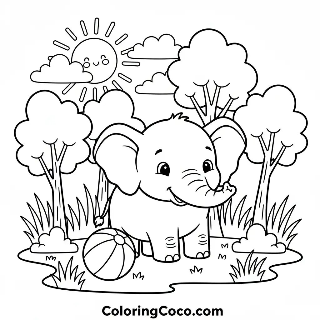 Elephant standing with ball