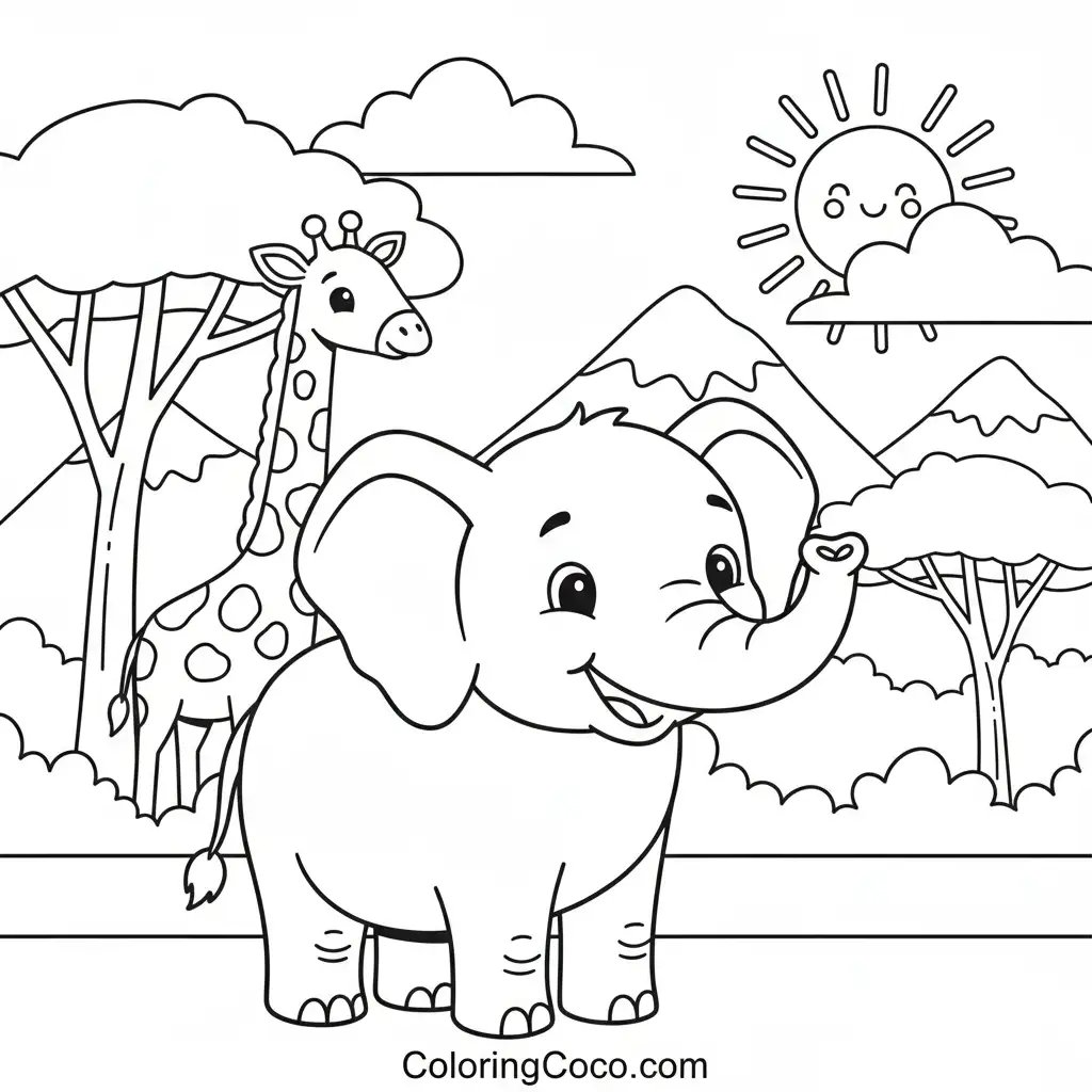 Elephant with his friends giraffe