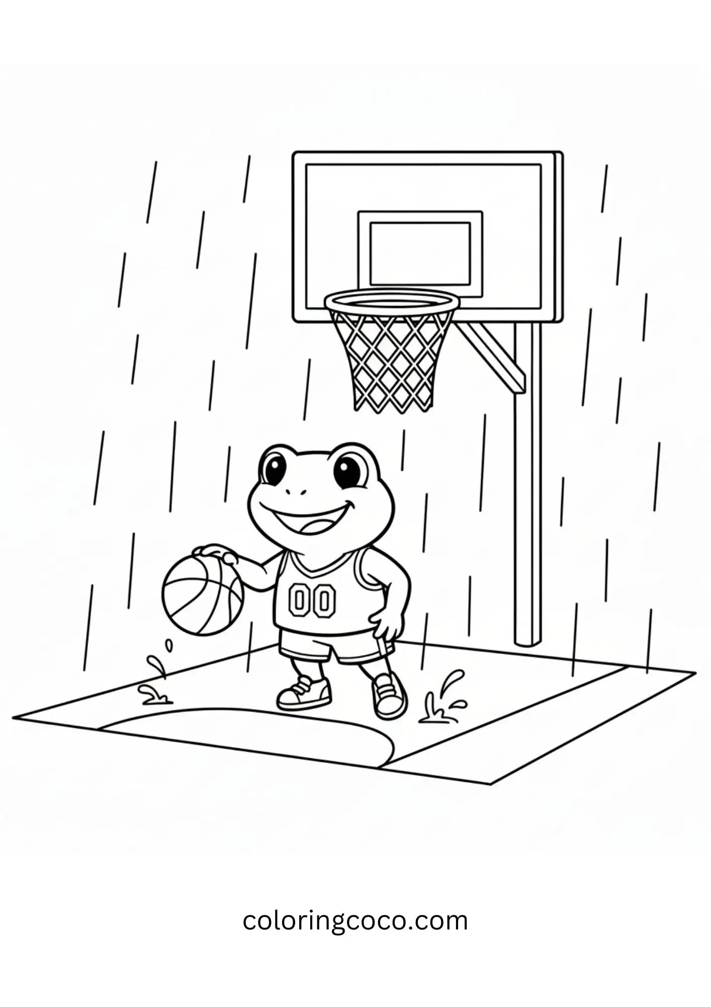 Frog Playing Basketball in the Rain