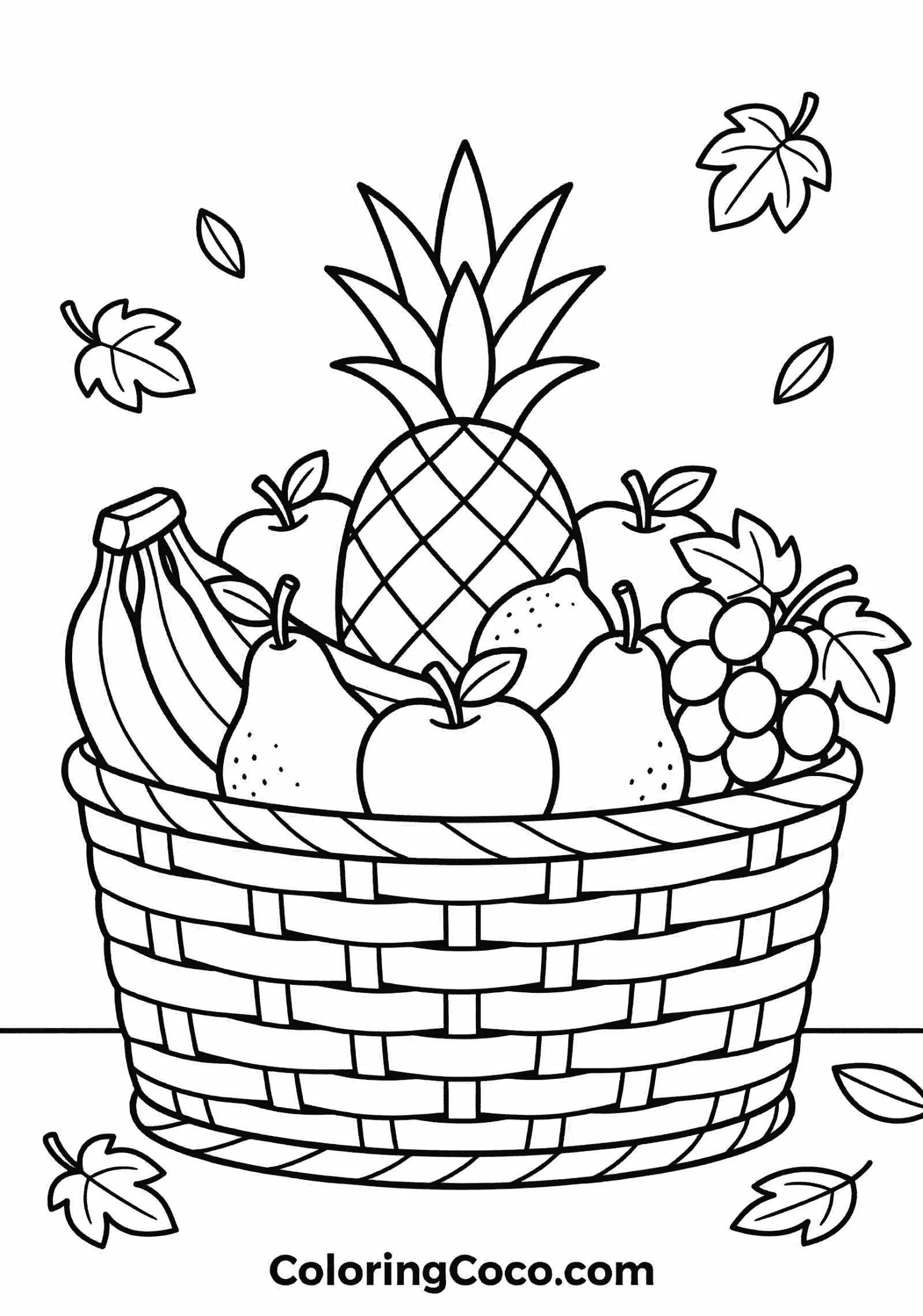 fruits basket surrounded with leaves