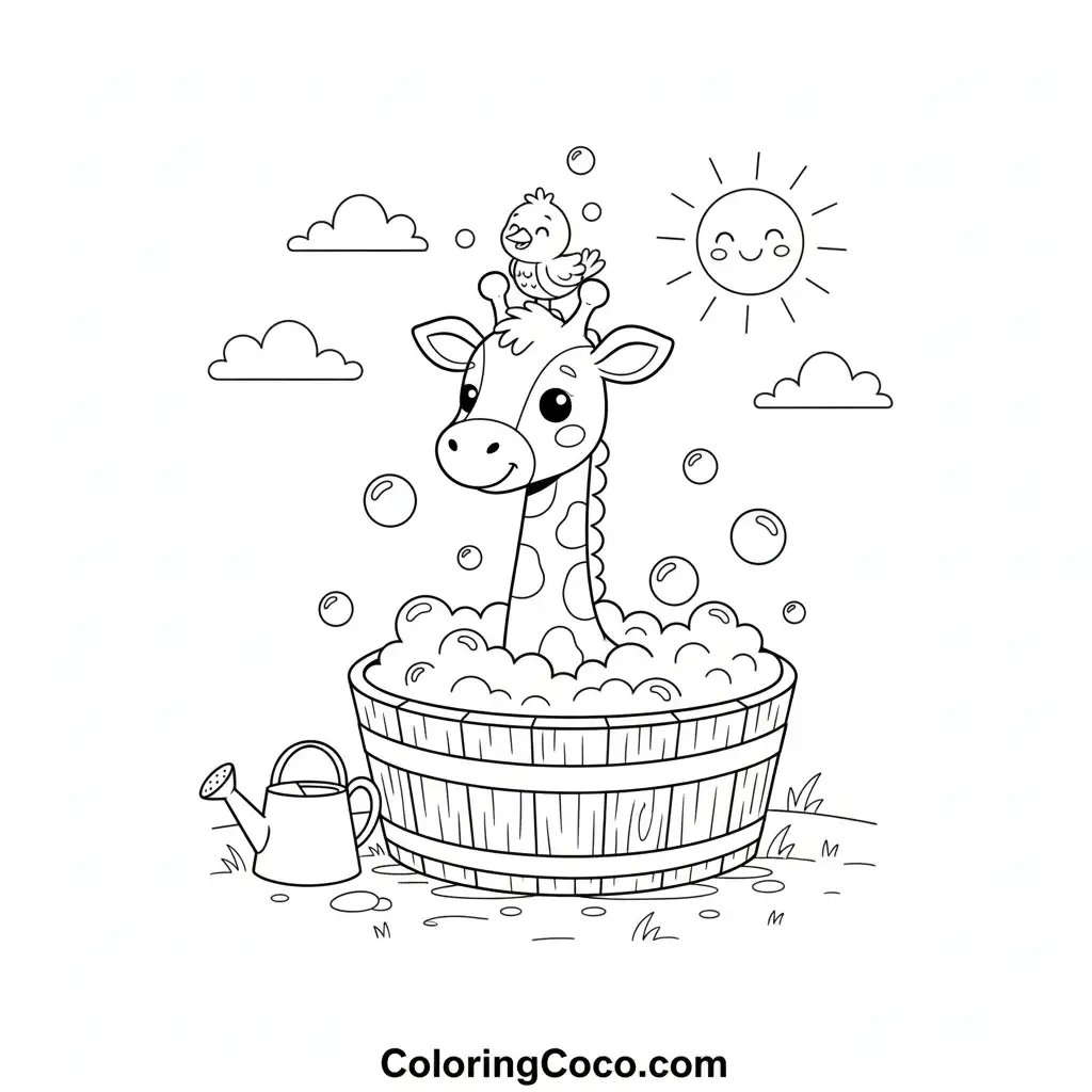 Giraffe bathing in tub