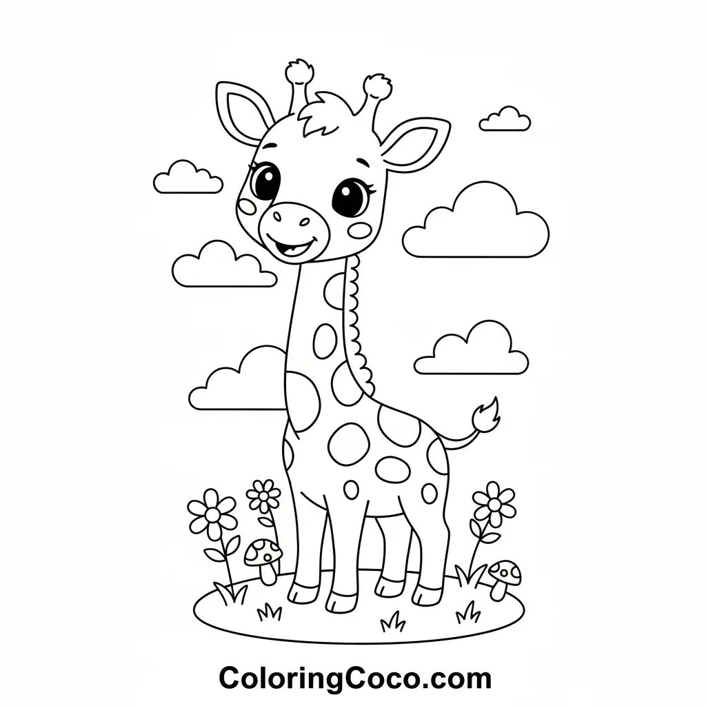 Giraffe standing under cloud