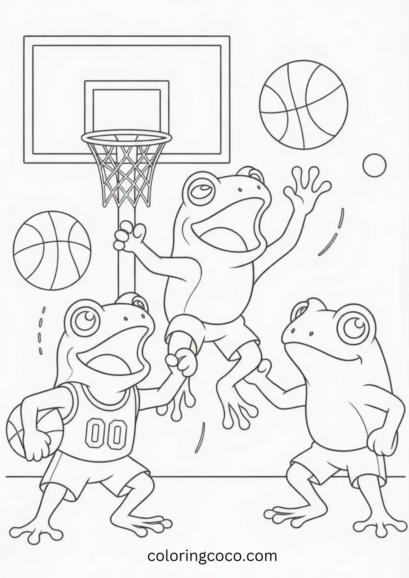 Three Frog playing football
